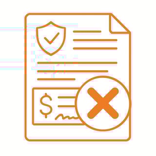 create an orange line art image depicting an insurance claim document denial with a white background and no words