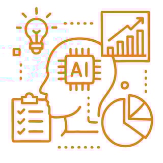 lineart could you create a square orange line art image with a white background and no words to describe AI use in an annual report-1